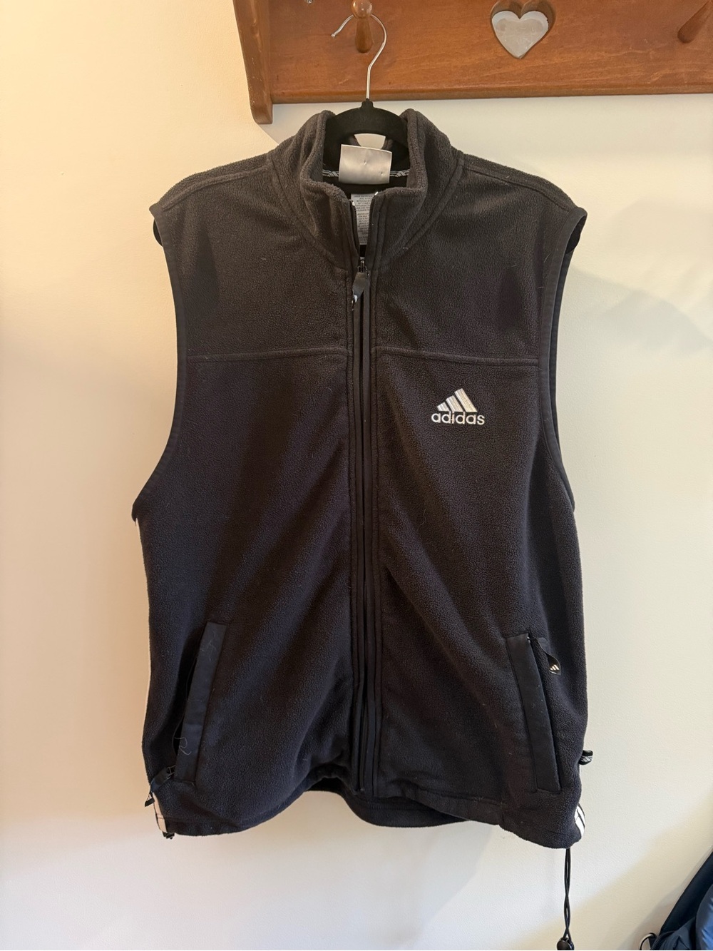 adidas Black Men's Full-Zip Fleece Vest with Logo